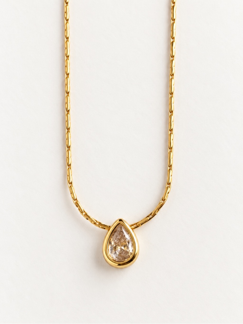 18K Gold Plated Pear Shape CZ Diamond Snake Chain Minimalist Necklace
